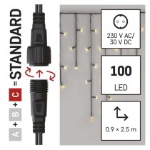 Standarta LED savienojošā virtene – lāstekas, 2,5 m, lietošanai ārā, silti balta