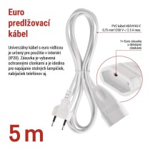 Dvojžilový pohyblivý prívod 5 m / 1 zásuvka / biely / PVC / 0,75 mm2