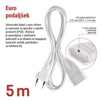 Podaljšek 5 m / 1 vtičnica / beli / PVC / 0,75 mm2