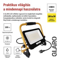 GLARO 100 W-os LED-reflektor, sárga-fekete, IP65, 10 000 lm, semleges fehér