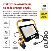 Naświetlacz LED GLARO 100 W, żółto-czarny, IP65, 10 000 lm, neutralna biel