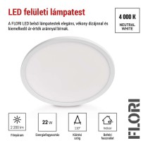 LED felületi lámpatest FLORI kerek, fehér, 22W, semleges fehér