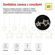 LED božična girlanda – zvezde, 190 x 50 cm, za notranjo in zunanjo uporabo, toplo bela