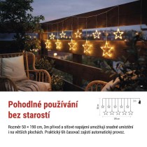 LED vánoční závěs – hvězdy, 190x50 cm, venkovní i vnitřní, teplá bílá