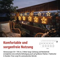 LED-Weihnachtsgirlande – Sterne, 190 x 50 cm, für den Außen- und Innenbereich, warmweiß