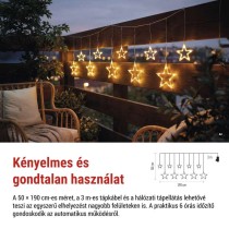 LED karácsonyi függöny – csillagok, 190x50 cm, kültéri és beltéri használatra, meleg fehér