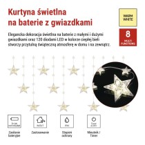 Świąteczna girlanda LED – gwiazdki, 170 x 85 cm, 3 baterie AA, IP44. ciepła biel, timer