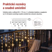 LED vánoční závěs – hvězdy, 170x85 cm, 3x AA, venkovní i vnitřní, teplá bílá, časovač