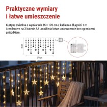 Świąteczna girlanda LED – gwiazdki, 170 x 85 cm, 3 baterie AA, IP44. ciepła biel, timer