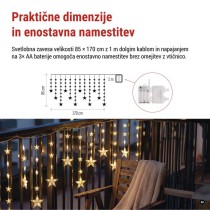 LED božična girlanda – zvezde, 1,7 m, 3x AA, za notranjo uporabo, topla bela, časovnik