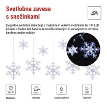 LED božična girlanda – snežinke, 160 x 95 cm,  IP44, hladna bela, časovnik
