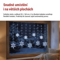 LED vánoční závěs – vločky, 160x95 cm, venkovní i vnitřní, studená bílá, časovač
