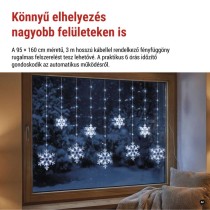 LED karácsonyi függöny – hópelyhek, 160x95 cm, IP44, hideg fehér, időzítő