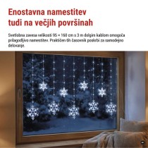 LED božična girlanda – snežinke, 160 x 95 cm,  IP44, hladna bela, časovnik