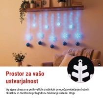 LED božična girlanda – snežinke, 160 x 95 cm,  IP44, hladna bela, časovnik