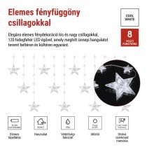 LED karácsonyi függöny – csillagok, 170x85 cm, 3x AA elem, IP44, hideg fehér, időzítő