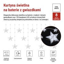 Świąteczna girlanda LED – gwiazdki, 170 x 85 cm, 3 baterie AA, IP44. zimna biała, timer
