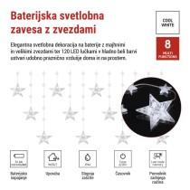 LED božična girlanda – zvezde, 1,7 m, 3x AA, IP44, hladna bela, časovnik
