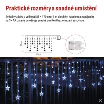 LED vánoční závěs – hvězdy, 170x85 cm, 3x AA, venkovní i vnitřní, studená bílá, časovač