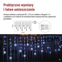 Świąteczna girlanda LED – gwiazdki, 170 x 85 cm, 3 baterie AA, IP44. zimna biała, timer