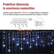 LED božična girlanda – zvezde, 1,7 m, 3x AA, IP44, hladna bela, časovnik