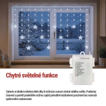 LED vánoční závěs – hvězdy, 170x85 cm, 3x AA, venkovní i vnitřní, studená bílá, časovač