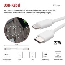 USB Kabel 2.0 C Stecker -  i16P Stecker 1m, weiss