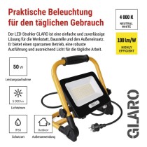 LED-Scheinwerfer GLARO 50 W, gelb-schwarz, IP65, 5000 lm, neutralweiß