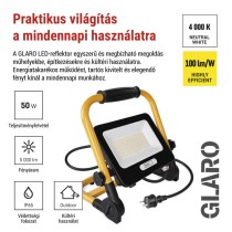GLARO 50 W-os LED-reflektor, sárga-fekete, IP65, 5000 lm, semleges fehér