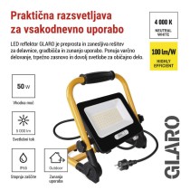 LED reflektor GLARO 50 W, rumeno-črn, IP65, 5000 lm, nevtralna bela