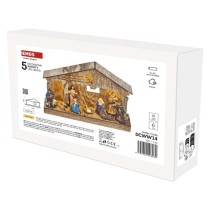 LED božične jaslice lesene, 19 cm, 3x AA, notranje, topla bela, časovnik