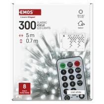 Oświetlenie świątecz. sople 300LED 5m zimna biel, przeź. przew., 8 programów, timer, pilot
