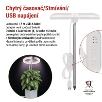 LED GROW pěstební lampa 8 W, časovač, stmívatelná, bílá