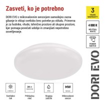 LED stropna svetilka DORI EVO, MW sensor, okrogla bela 24W, IP65, Nevtralna bela