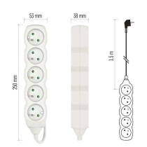 Przedłużacz 1,5 m / 5 gniazd / biały / PVC / 1 mm2