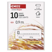 LED karácsonyi nano fényfüzér, réz, 0,9 m, 2x AA, beltéri, meleg fehér, időzítő