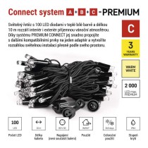 Premium LED spojovací řetěz černý, 10 m, venkovní i vnitřní, teplá bílá