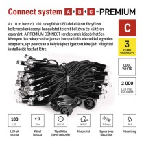Premium LED sorolható füzér, fekete, 10 m, kültéri és beltéri, hideg fehér
