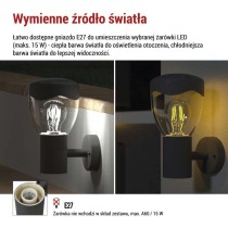 Lampa naścienna Garden ARTEO, na żarówkę E27, max 15W, IP44