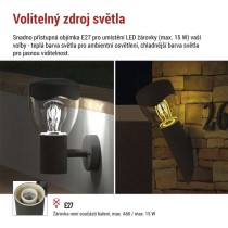 Zahradní nástěnné svítidlo ARTEO, 12 x 12 x 33 cm, 1 x E27, 15 W