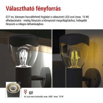 Kerti fali lámpa ARTEO szürkületérzékelővel, 16,4 x 12 x 29,5 cm, 1 x E27, 15 W