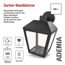 Garten-Wandleuchte ADENIA, 18 x 15 x 24,5 cm, 1 x E27, 15 W