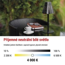 LED stolní lampa GRACE, nabíjecí, černá