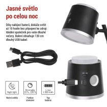 LED stolní lampa ABBIE nabíjecí, černá