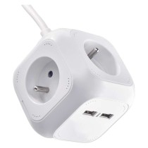 Predlžovací kábel - kocka 1,9 m / 4 zásuvky / biely / PVC / s USB / 1 mm2