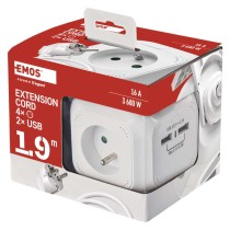 Predlžovací kábel - kocka 1,9 m / 4 zásuvky / biely / PVC / s USB / 1 mm2