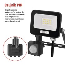 Naświetlacz LED GLARO PIR 10 W, czarny, IP54, 1000 lm, neutralna biel