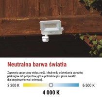 Naświetlacz LED GLARO PIR 30 W, biały, IP54, 3000 lm, neutralna biel