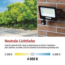 LED reflektor GLARO mit Bewegungssensor, 50 W, schwarz, IP54, 5000 lm, neutralweiß