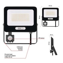 LED reflektor GLARO s pohybovým čidlem, 50 W, černý, IP54, 5000 lm, neutrální bílá